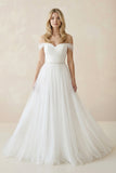 Off-The-Shoulder Tulle Ball Gown Sweep Train Dress