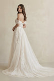 Off The Shoulder A Line Tulle Wedding Dress in Ivory