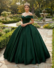 Off the Shoulder Ball Gown Dark Green Satin Quinceanera Dresses