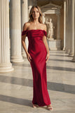 Off the Shoulder Coral Mermaid Satin Long Party Dress
