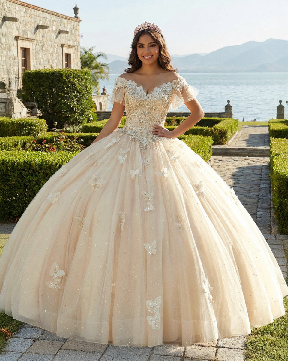 Off The Shoulder Butterfly Quinceanera Dress Glitter Ball Gown