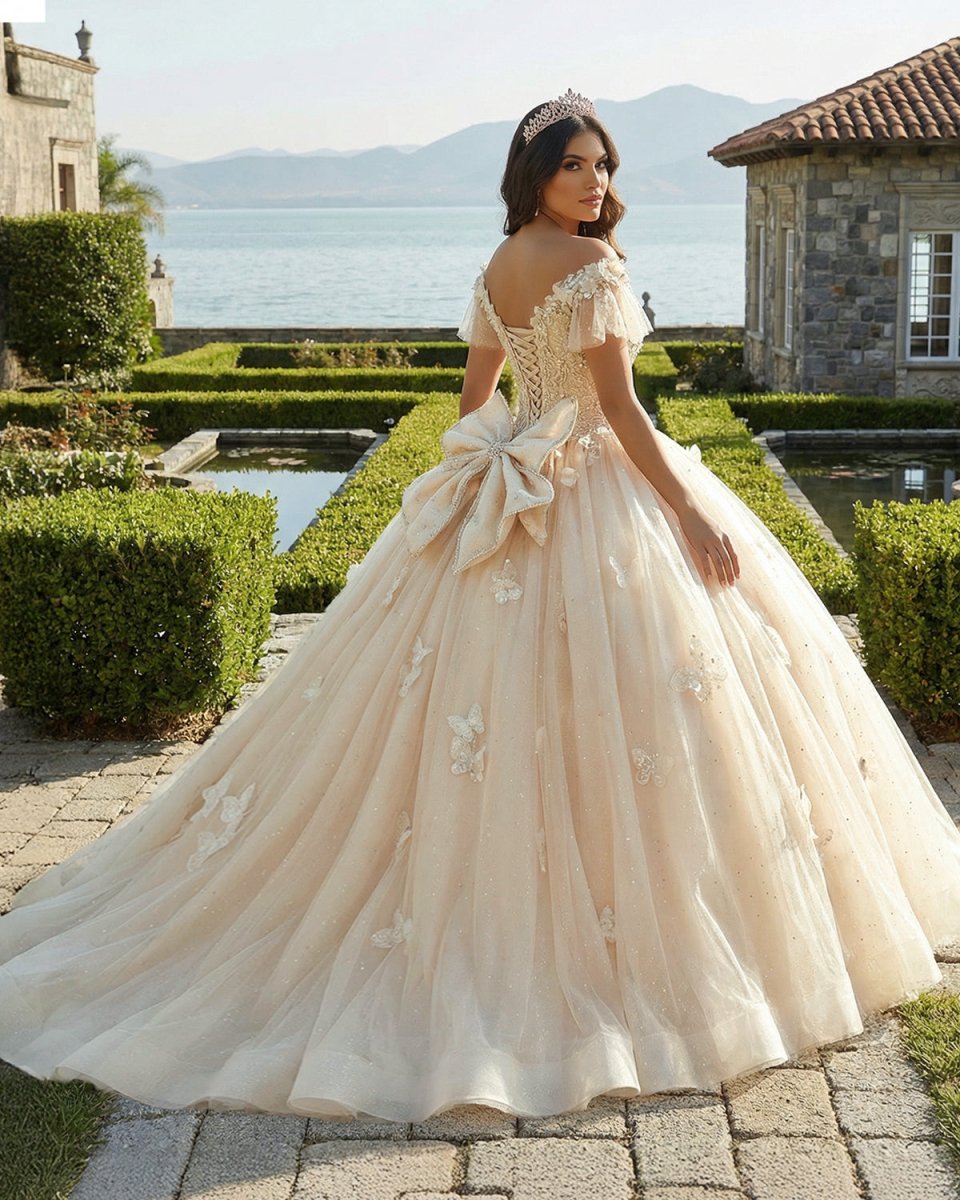 Off The Shoulder Butterfly Quinceanera Dress Glitter Ball Gown