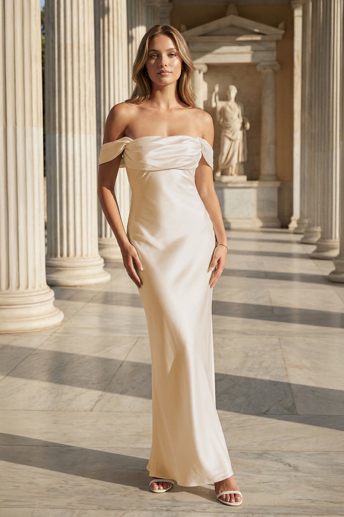 Off the Shoulder Coral Mermaid Satin Long Party Dress