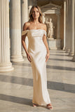 Off the Shoulder Coral Mermaid Satin Long Party Dress