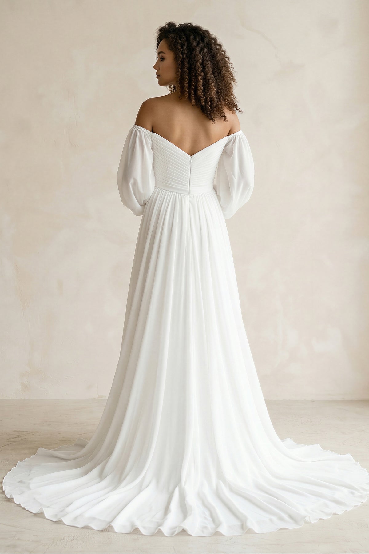 Simple A-Line Off the Shoulder White Beach Wedding Dresses with Slit