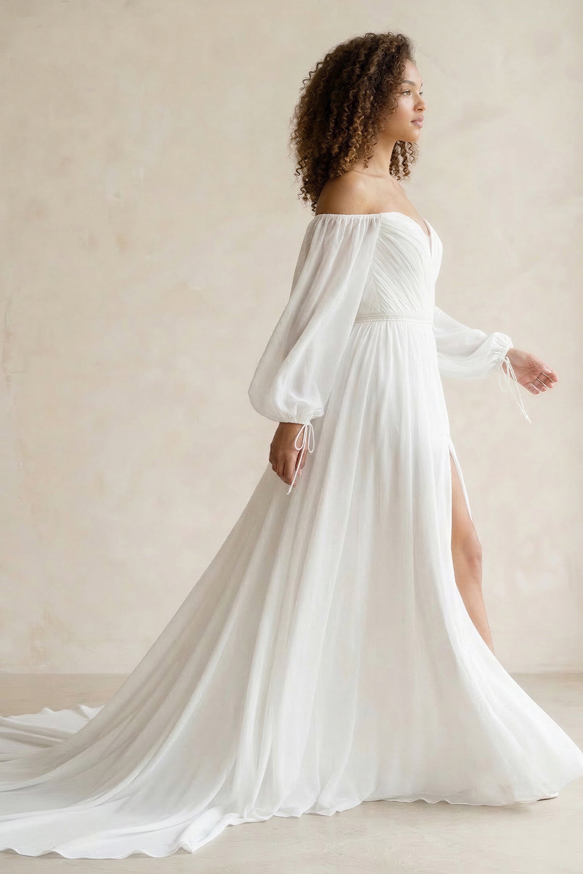 Simple A-Line Off the Shoulder White Beach Wedding Dresses with Slit