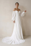 Off the Shoulder Chiffon Long-Sleeve Wedding Dress