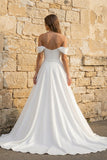 Elegant White Off-the-Shoulder Long Wedding Dress with Slit