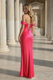 Off the Shoulder Coral Mermaid Satin Long Party Dress