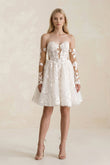Off-the-Shoulder Flower Appliqued Tulle A-Line Mini Wedding Dress