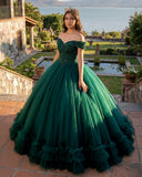 Off The Shoulder Green Ball Gown Quinceanera Dresses with Train