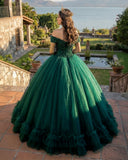 Off The Shoulder Green Ball Gown Quinceanera Dresses with Train