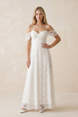 Off-the-Shoulder Lace A-Line Appliqued Wedding Dress in White
