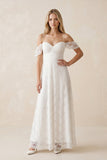 Off-the-Shoulder Lace A-Line Appliqued Wedding Dress in White