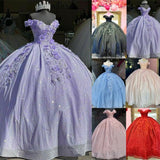 Off the Shoulder Lavender Glitter 3D Floral Quinceanera Dresses