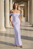 Off the Shoulder Coral Mermaid Satin Long Party Dress