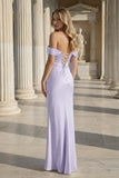 Off the Shoulder Coral Mermaid Satin Long Party Dress