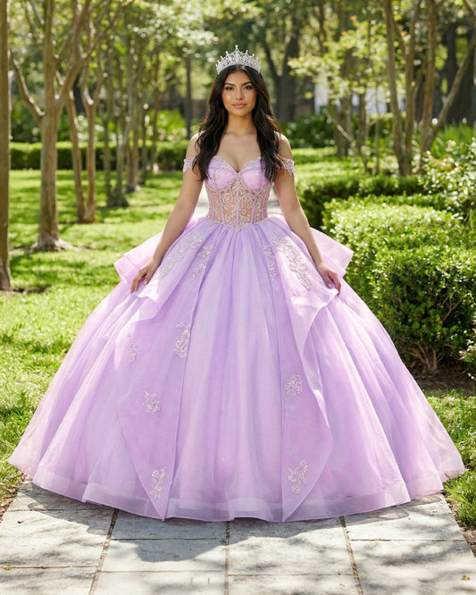 Off The Shoulder Lavender Tulle Ball Gown Quinceanera Dresses