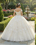 Off The Shoulder Long Champagne Lace Appliques Quinceanera Dress