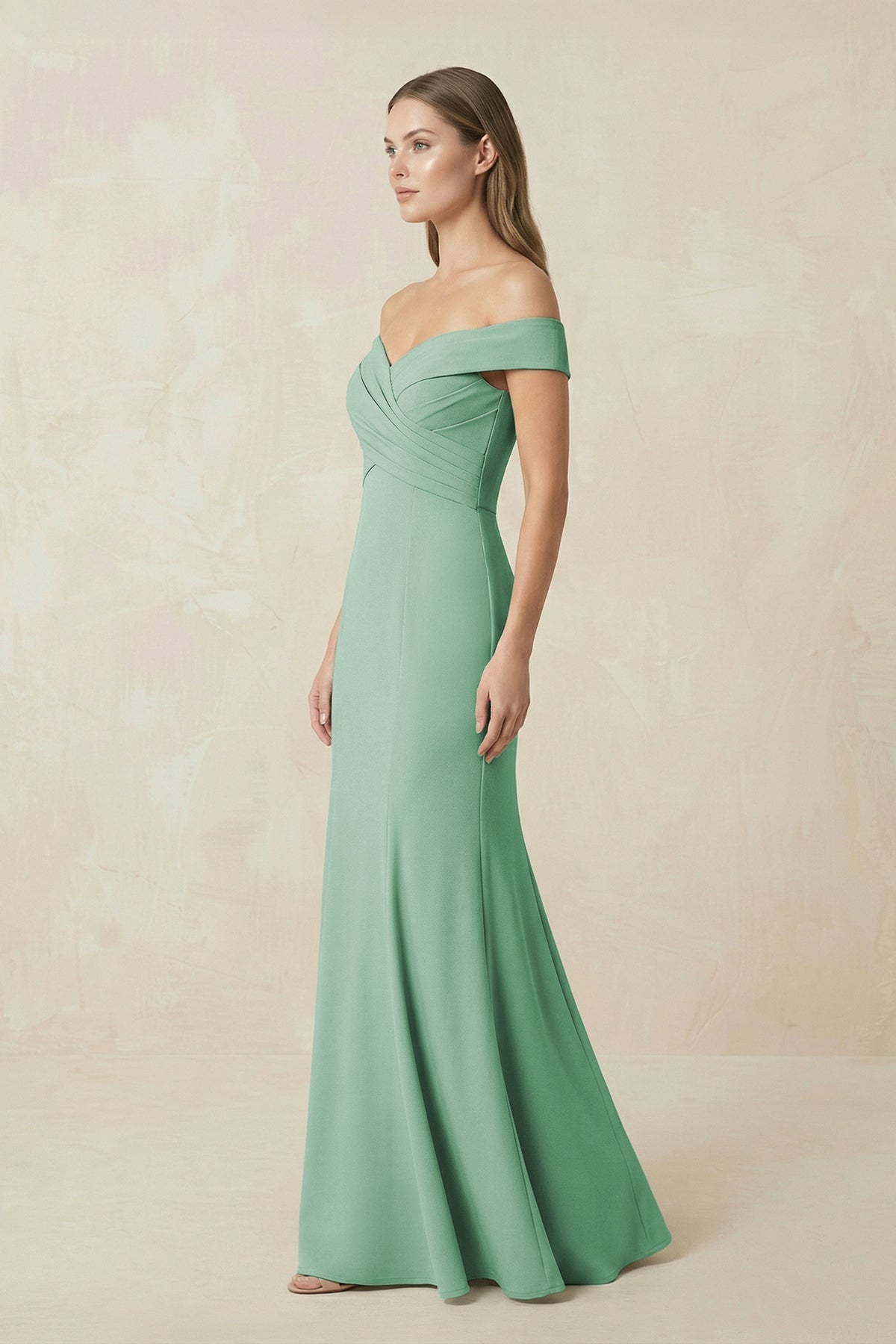 Off-the Shoulder Mermaid Chiffon Bridesmaid Dress in Sea Glass