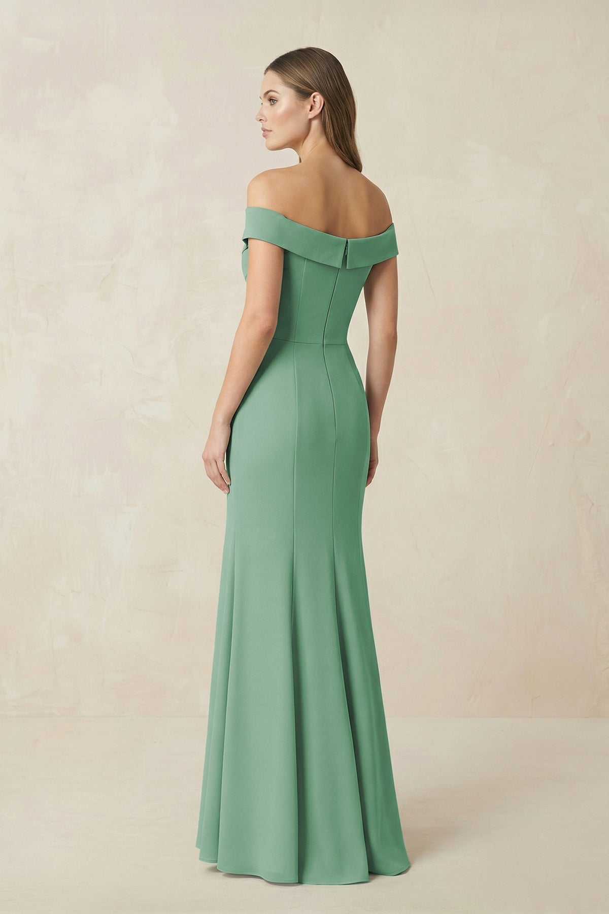 Off-the Shoulder Mermaid Chiffon Bridesmaid Dress in Sea Glass