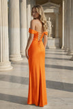 Off the Shoulder Coral Mermaid Satin Long Party Dress