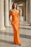 Off the Shoulder Coral Mermaid Satin Long Party Dress