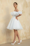 A-Line Off-The-Shoulder Sleeveless Short Mini Organza Wedding Dresses