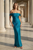 Off the Shoulder Coral Mermaid Satin Long Party Dress