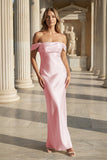Off the Shoulder Coral Mermaid Satin Long Party Dress