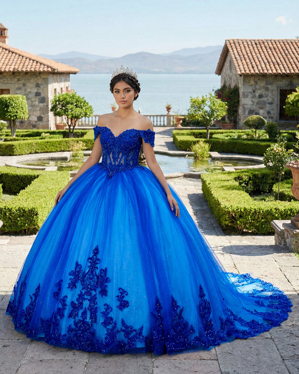 Royal Blue Tulle Off The Shoulder Quinceanera Dress