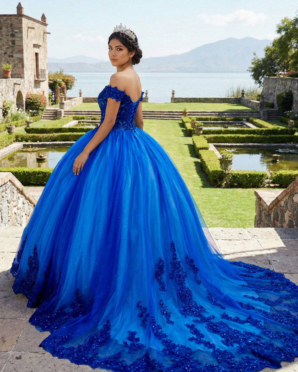 Royal Blue Tulle Off The Shoulder Quinceanera Dress