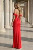 Off the Shoulder Coral Mermaid Satin Long Party Dress