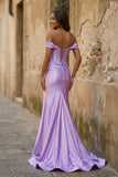 Off the Shoulder Royal Blue Prom Dress with Train