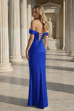 Off the Shoulder Coral Mermaid Satin Long Party Dress