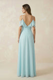 Off-the-Shoulder Ruffled A-Line Chiffon Bridesmaid Dress in Sky Blue