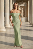 Off the Shoulder Coral Mermaid Satin Long Party Dress