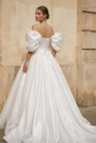 Off-the-Shoulder Satin A-Line Corset Wedding Dress