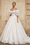 Off-the-Shoulder Satin A-Line Corset Wedding Dress