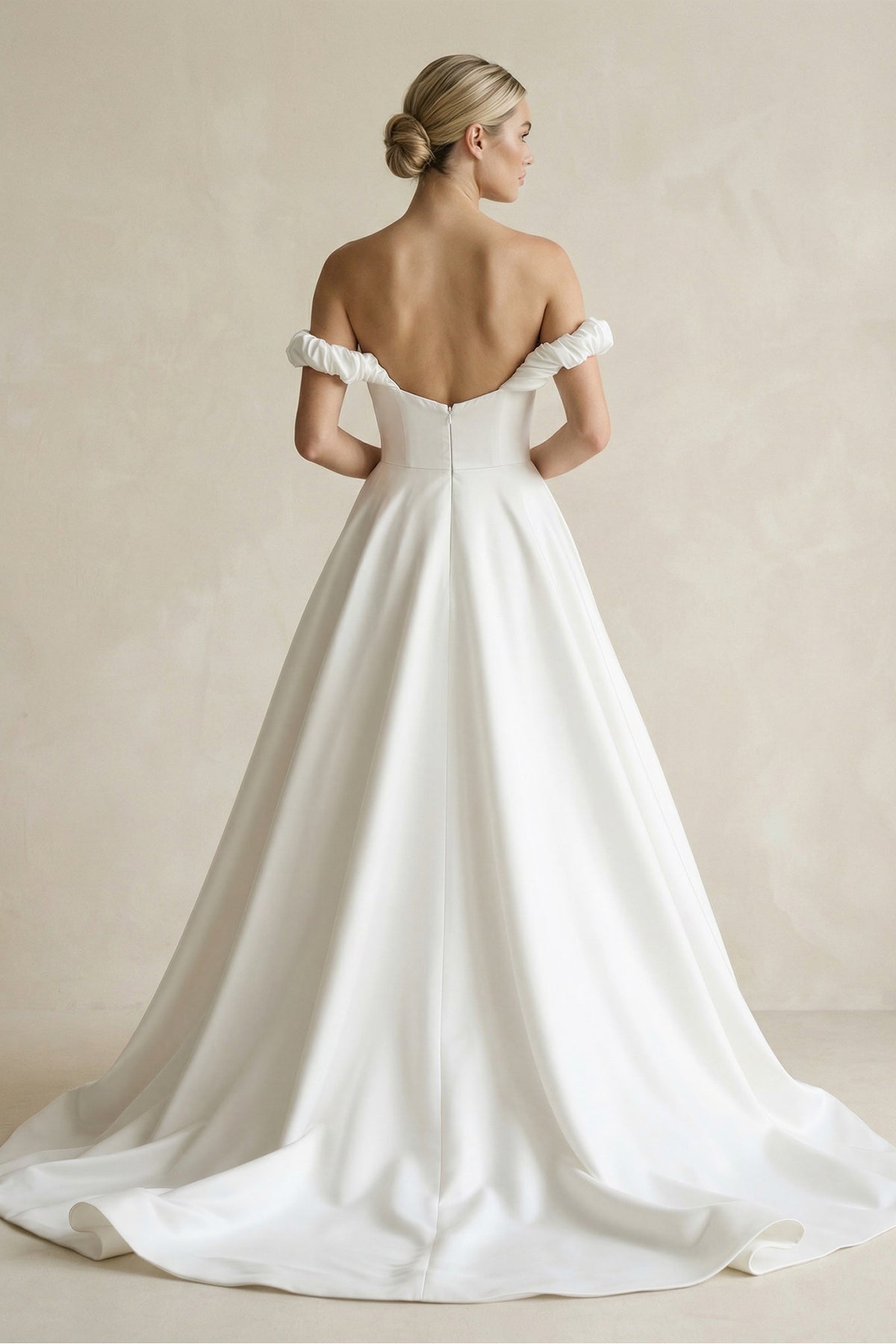 A-Line Satin Off the Shoulder Wedding Dresses with Slit