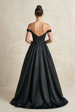 Off-the-Shoulder Satin A-Line Wedding Dress with Corset in Black
