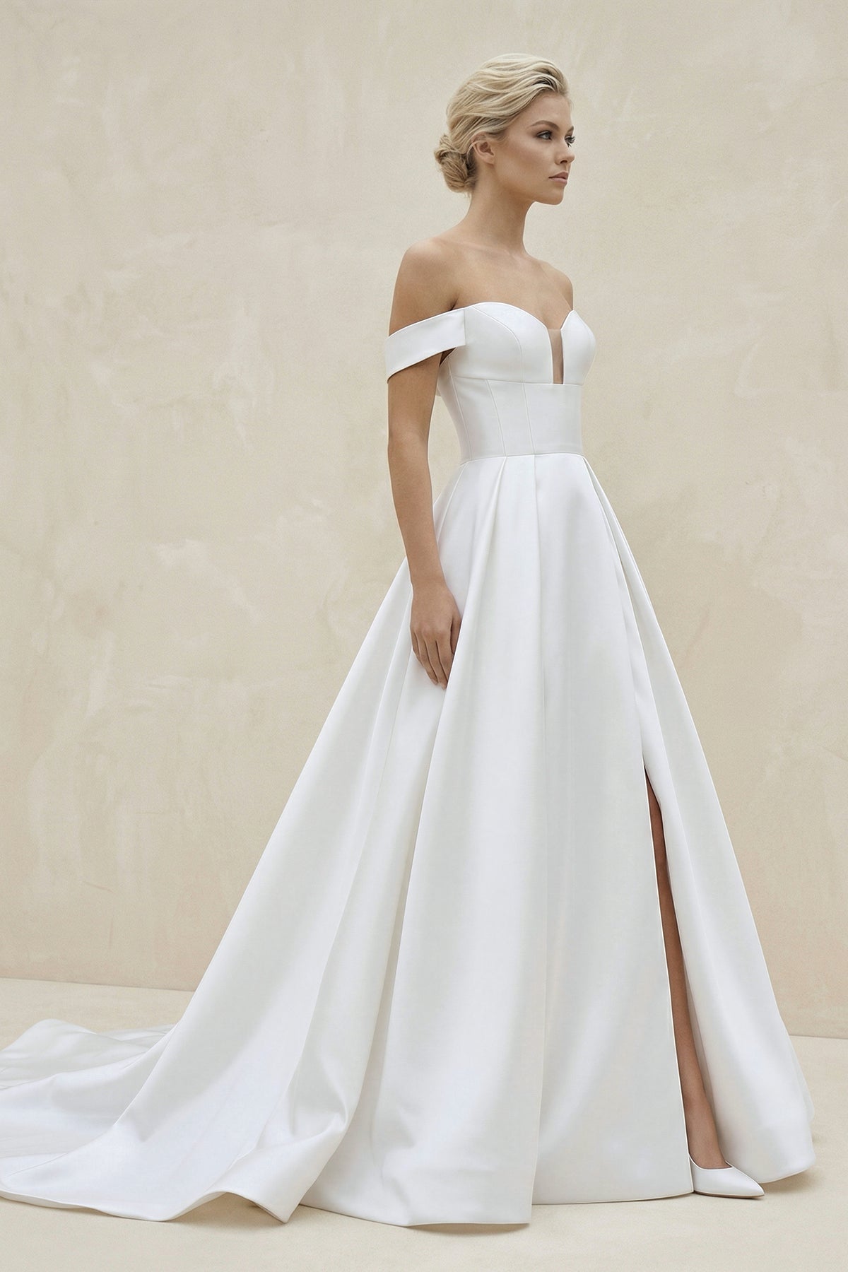 A-Line V Neck Satin Wedding Dresses with Detachable Straps