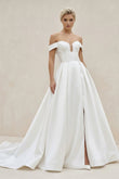 A-Line V Neck Satin Wedding Dresses with Detachable Straps
