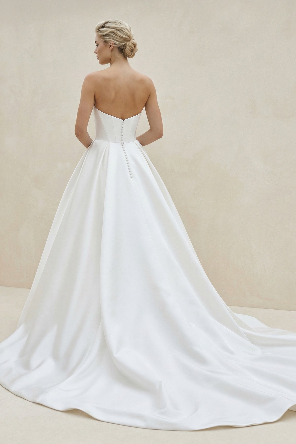 A-Line V Neck Satin Wedding Dresses with Detachable Straps