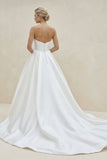 A-Line V Neck Satin Wedding Dresses with Detachable Straps