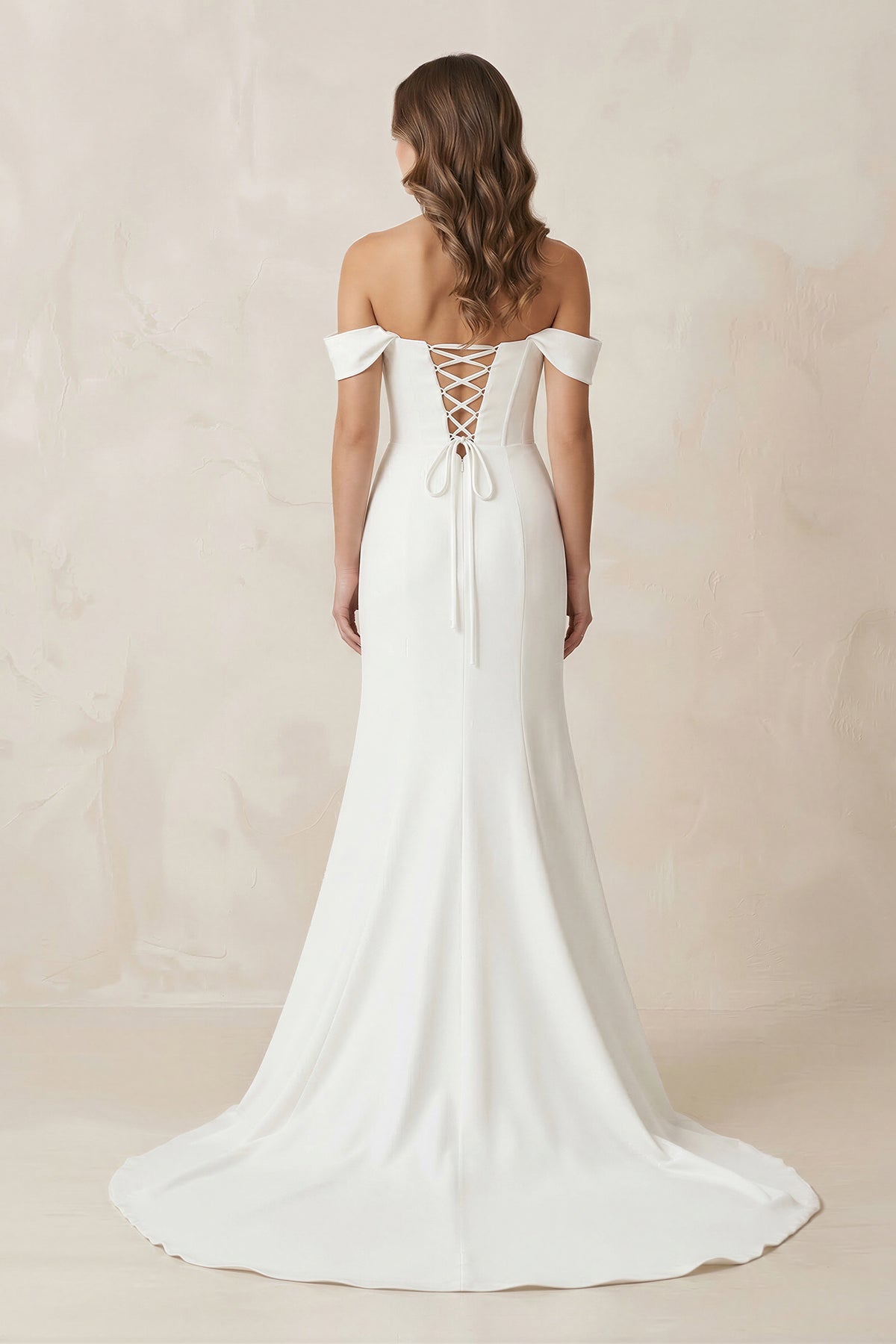Off-the-Shoulder Satin Mermaid Corset Wedding Dress in White