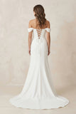 Off-the-Shoulder Satin Mermaid Corset Wedding Dress in White