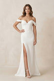Off-the-Shoulder Satin Mermaid Corset Wedding Dress in White