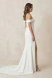 Off-the-Shoulder Satin Mermaid Corset Wedding Dress in White