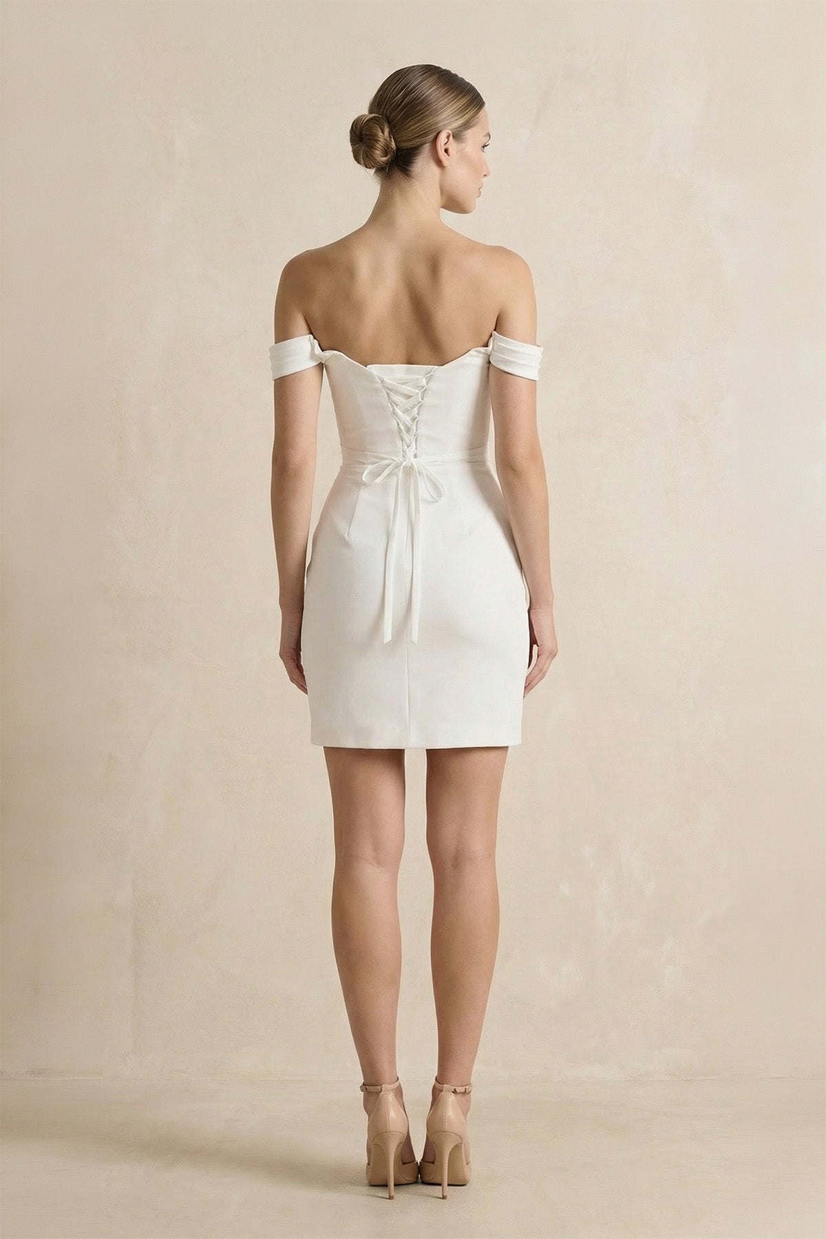 Off-the-Shoulder Short Satin Cowl Neck Simple Formal Wedding Dress With Slit